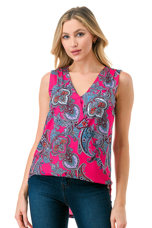 ANOUK SURPLICE HIGH AND LOW TOP (HOT PINK PAISLEY)- VT3201