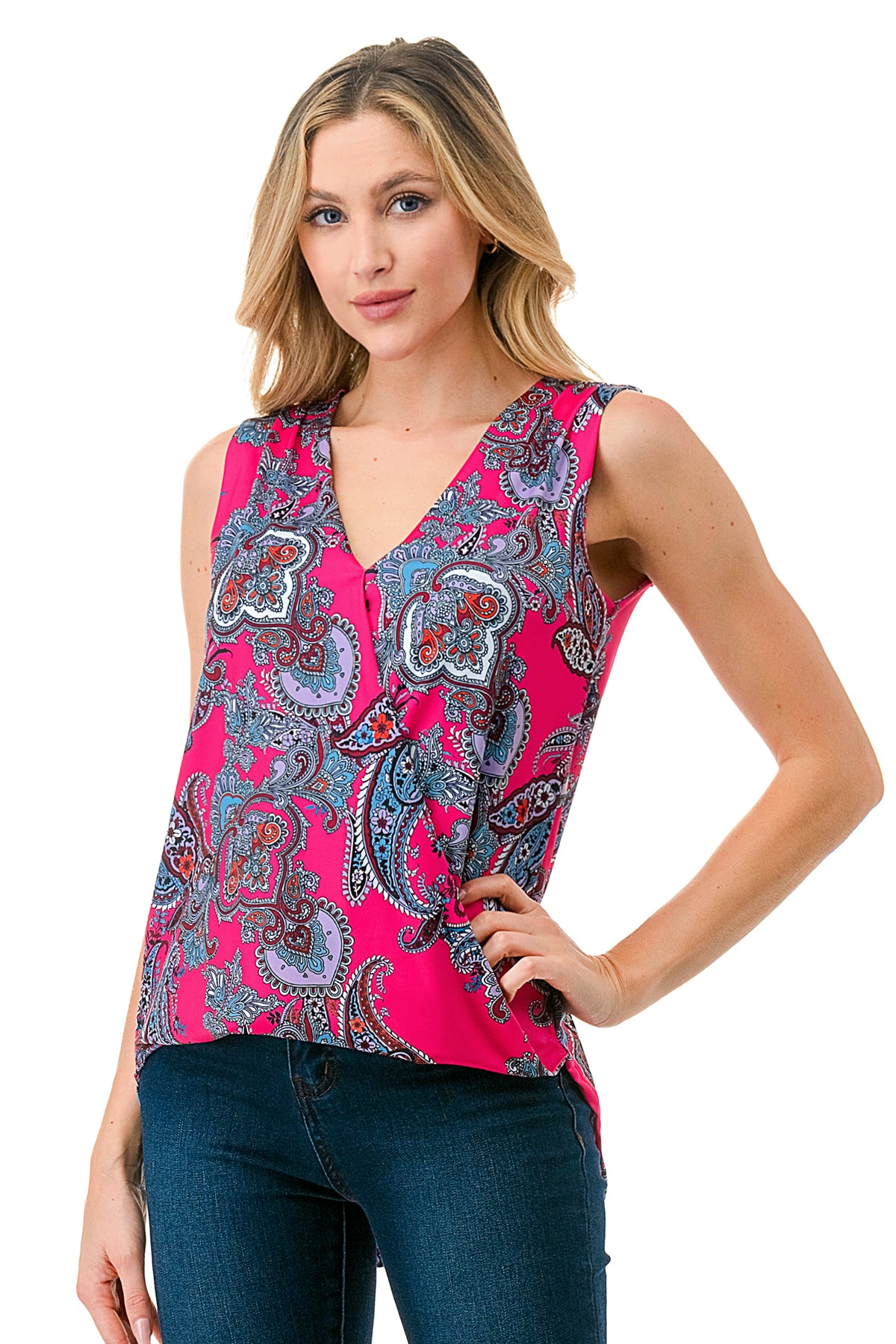 ANOUK SURPLICE HIGH AND LOW TOP (HOT PINK PAISLEY)- VT3201