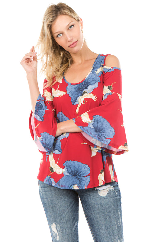 PRINTED BRENDA TOP (Red Bird)- VT7365