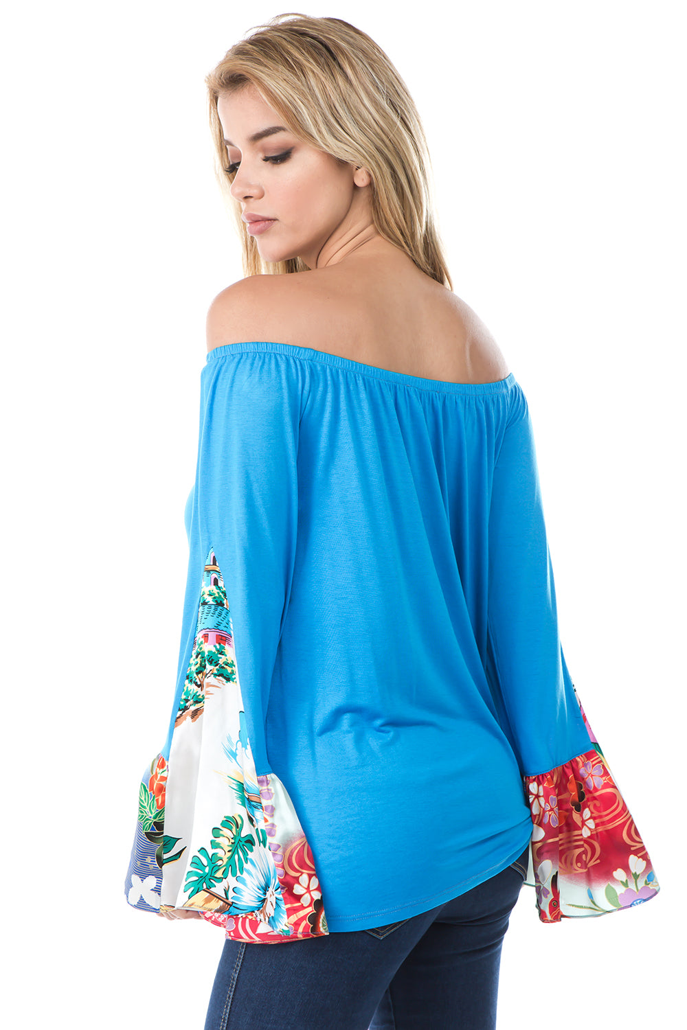 RACHEL SILK BELL SLEEVE TOP (SKY BLUE)- VT7661-SILK