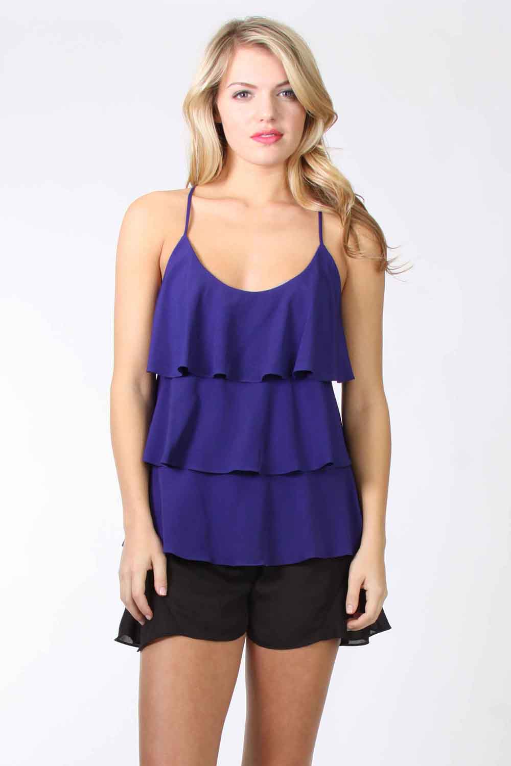 IVANA RUFFLE TOP (ROYAL BLUE)-VT9734