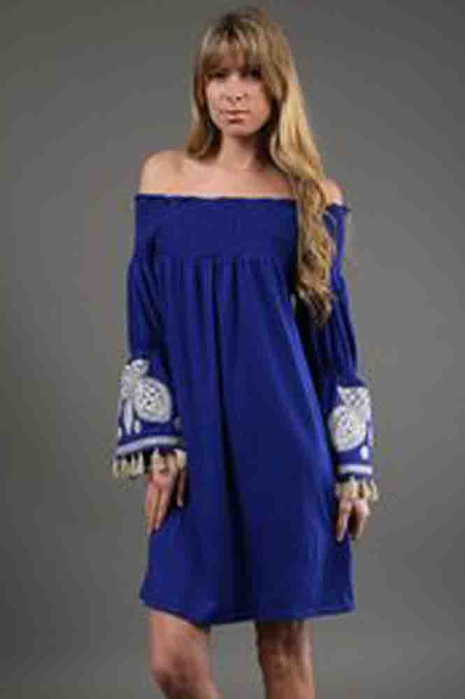 SELLY OFF SHOULDER DRESS (BLUE)-CVD6419