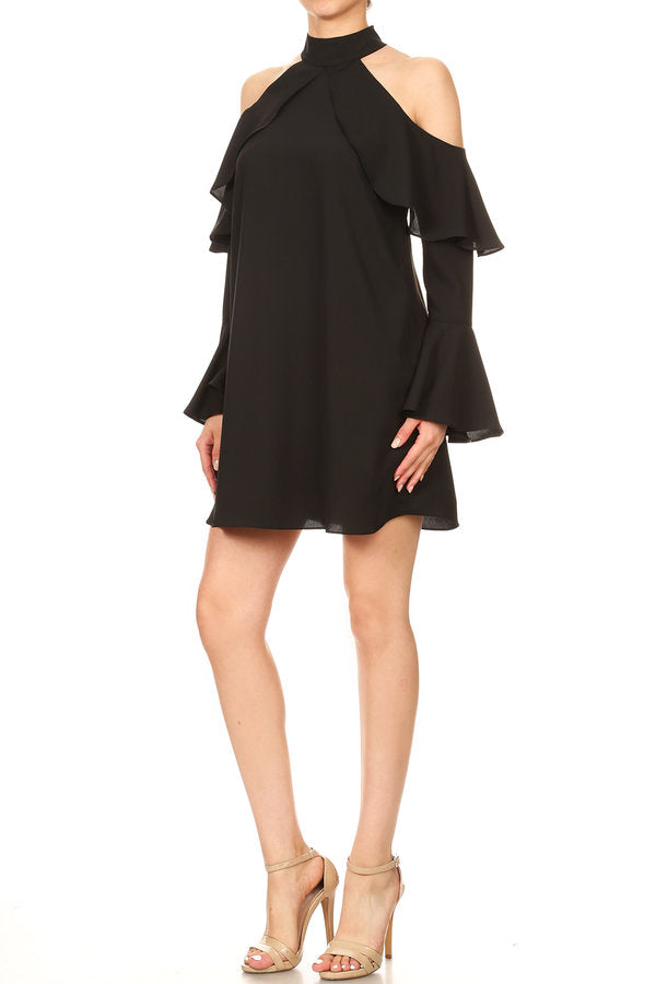 SALLIE OPEN SHOULDER DRESS (Black)-VD1935