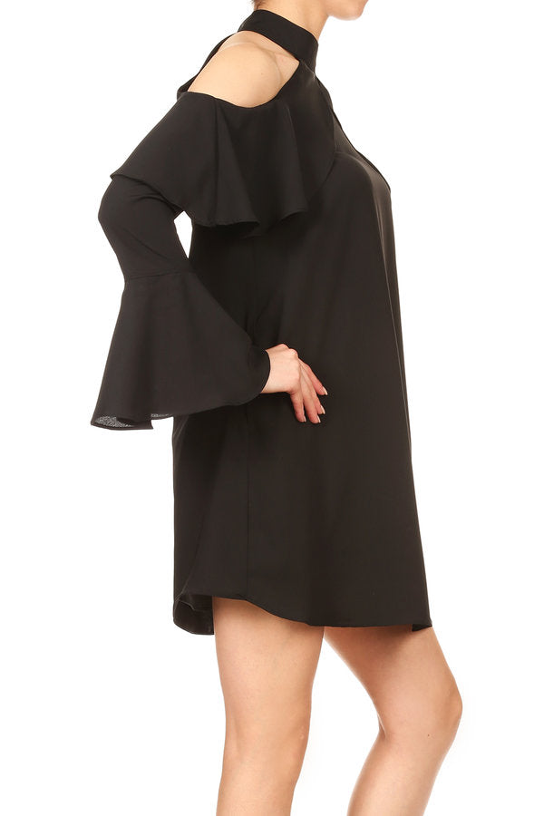 SALLIE OPEN SHOULDER DRESS (Black)-VD1935