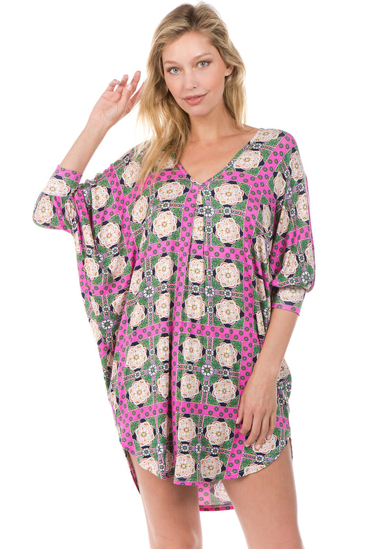 DARLA CAFTAN DRESS (Ivory/Pink)- D7572