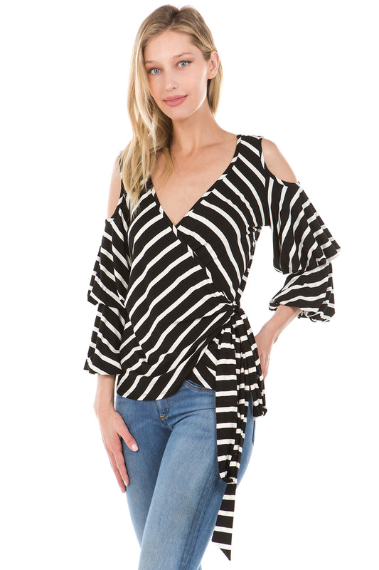 MARY WRAP TOP (Blk/Wht)- VT2198